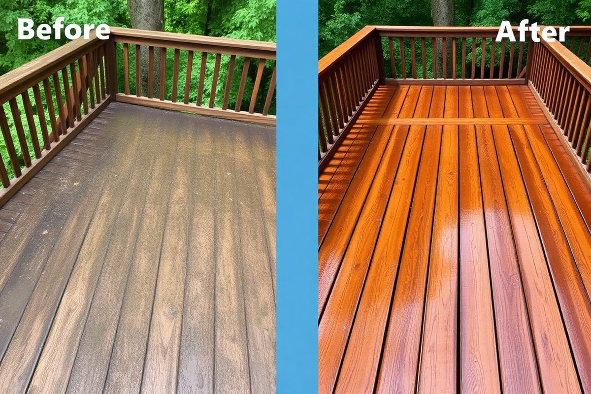 Before and after deck and patio surface cleaning