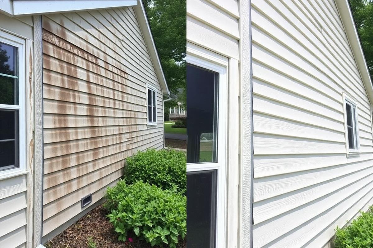 Before and after exterior house washing and siding cleaning